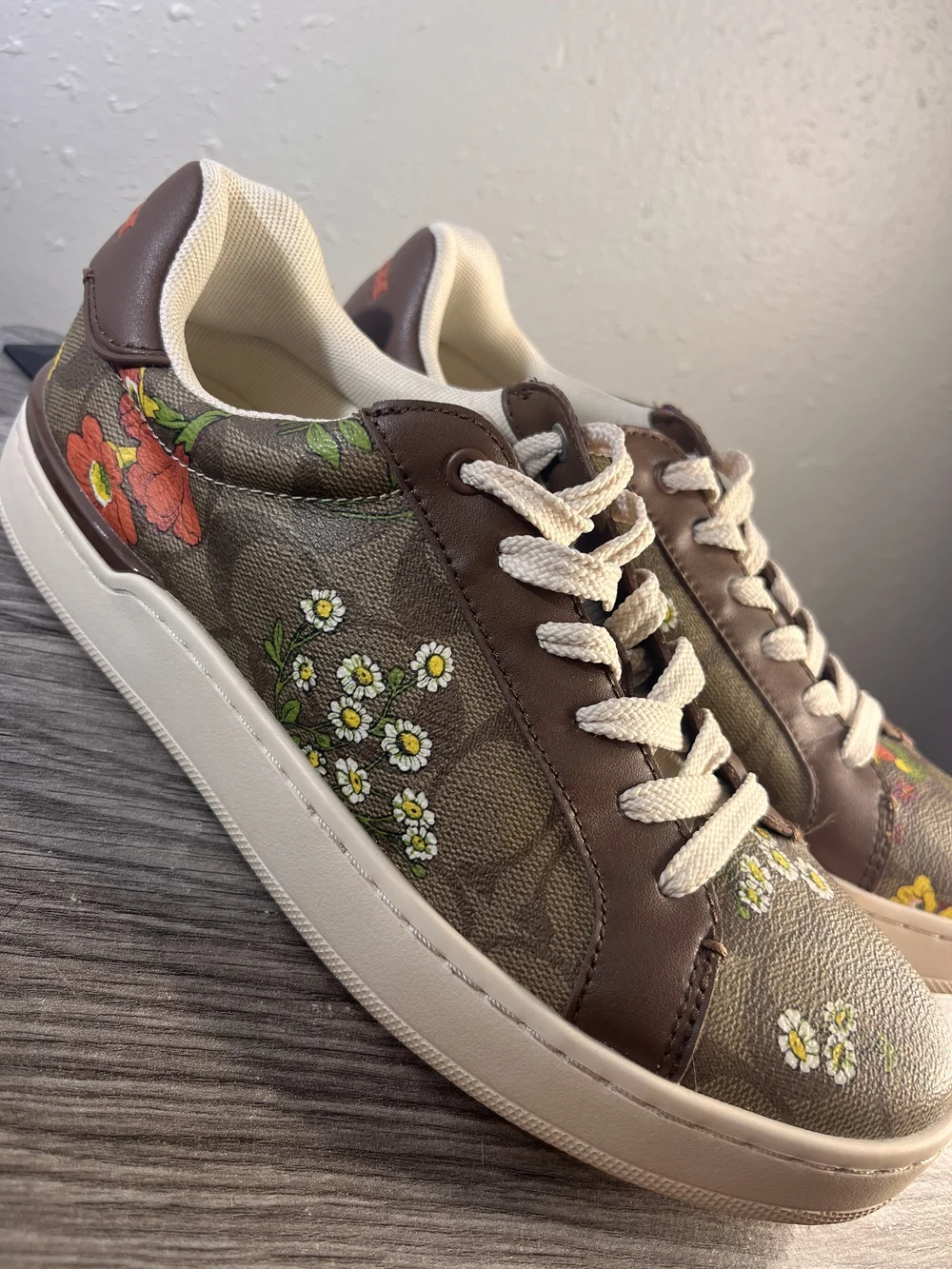 Coach Kids Floral & Signature Canvas Low-Tops in Brown and Navy